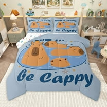 Homewish Be Cappy Bedding Comforter Set,Cartoon Animal Capybara Twin Comforter Sets,Blue Brown Bedding Set For Boys Kids,Super Cozy Room Decor Reversible,2-Piece