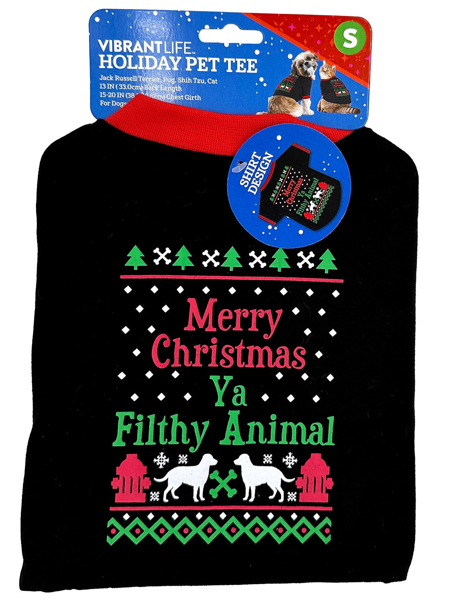 Vibrant Life Holiday Merry Christmas Ya Filthy Animal Dog T-Shirt Size Small