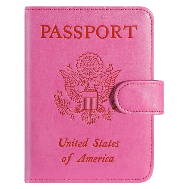 Funda para pasaporte, cartera, bloqueo RFID, piel rosa