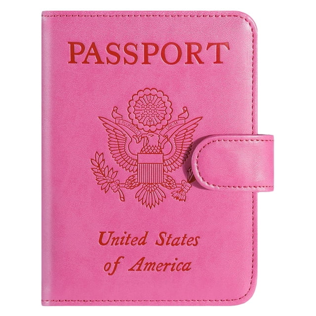 Funda para pasaporte, cartera, bloqueo RFID, piel rosa