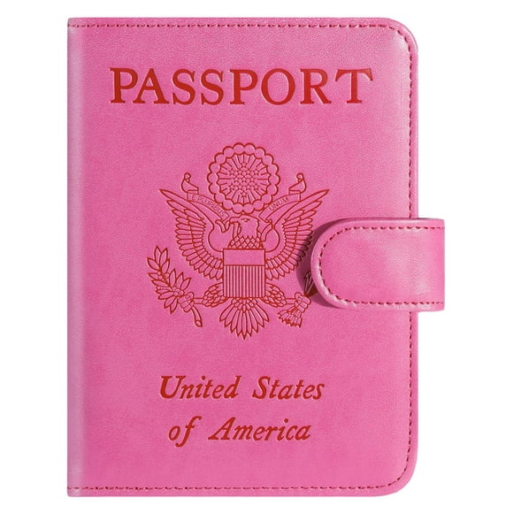 Funda para pasaporte, cartera, bloqueo RFID, piel rosa