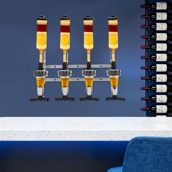4 Bottle Dispenser Whiskey Wall Mounted Wine Alcohol Liquor Cocktail Beer Butler 39x11x36cm for Holidays, Parties Bars