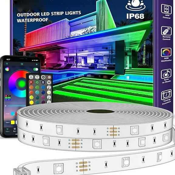 16Ft/ 33Ft / 49Ft/ 65Ft Outdoor RGB LED Strip Lights IP68 Waterproof Music Sync w/ App Remote, Christmas Xmas Holiday Indoor Outdoor Led Decoration Light