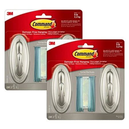 

Command Curtain Rod Hooks for 1/2 or 5/8 Diameter Rods Total 4 Hooks with 4 Command Strips 2 Pack of 2 Hooks Decorate Damage-Free