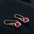thumbnail image 4 of Gem Stone King 14K Yellow Gold Red Created Ruby and Black Onyx French Wire Dangle Hook Earrings for Women (2.12 Cttw, Gemstone July Birthstone, Heart 6MM, Round 3MM), 4 of 4