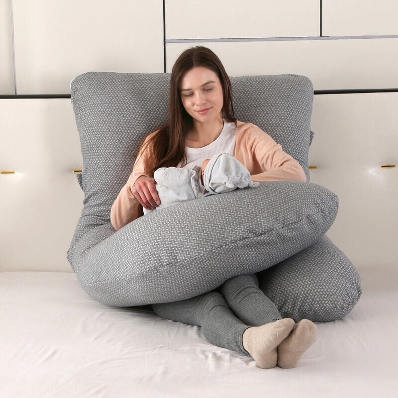TOPCHANCES Pregnancy Pillow, J-Shape Full Body Maternity Pillow for Side Sleeping with Removable Cover, 27 * 57inch, Gray
