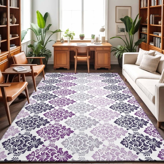 Area Rugs 3'x5', Purple Boho Flowers Carpet Runner Indoor Outdoor Rugs Home Decor Aesthetic, Modern Luxurious Geometric Floral Non Slip Mats Washable Accent Rug for Living Room Bedroom