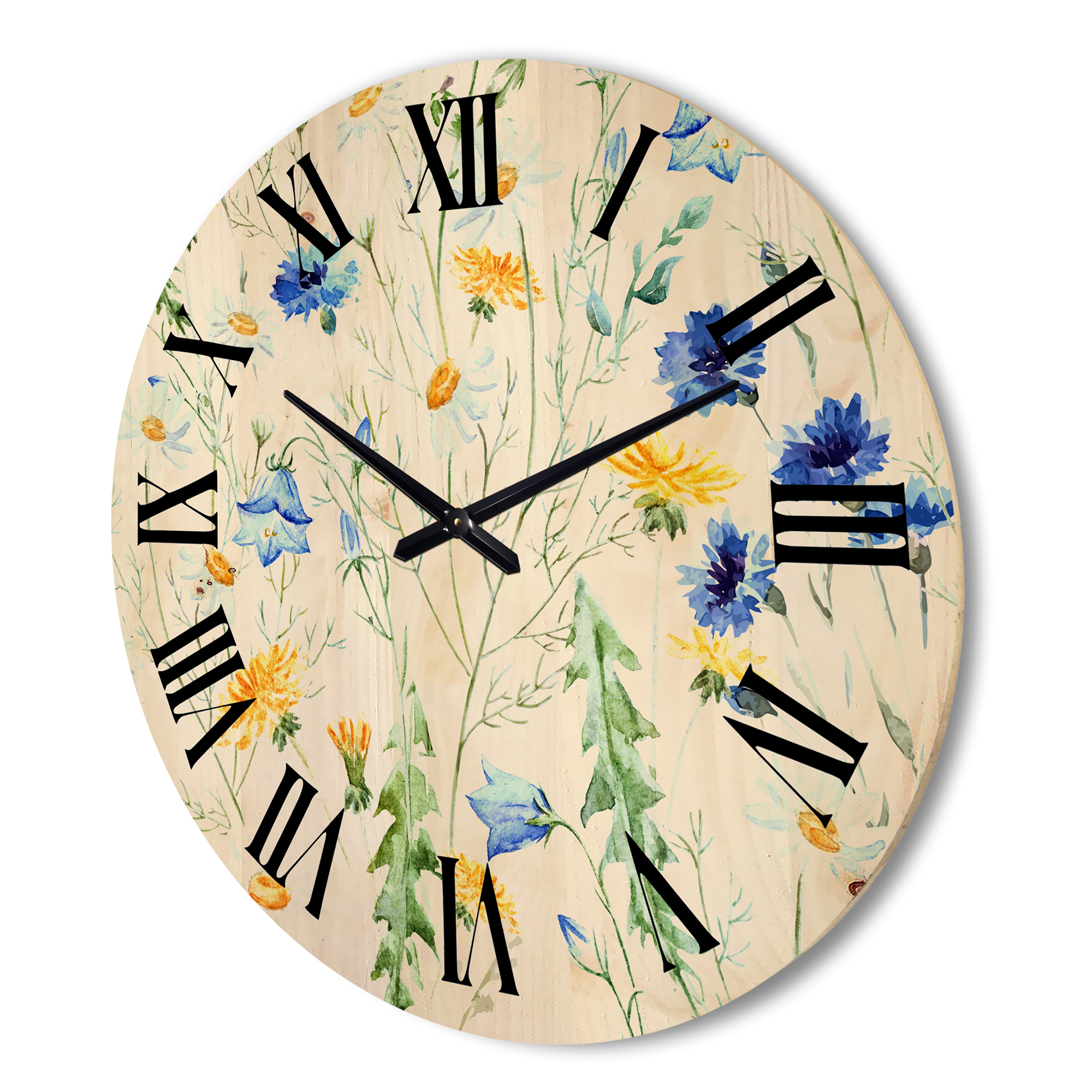 Designart 'Wildflowers Clover Bell and Chamomile II' Traditional Wood Wall Clock