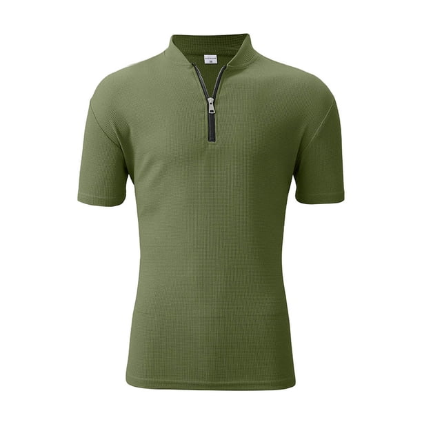 Camisas de Manga Corta de los Hombres Casual Color Sólido Stand Up Collar Cremallera Deportes Top, Manga Corta Tops de Verano para el Ejercicio