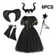 thumbnail image 5 of Disfraz de maléfica de Halloween para niñas, vestido de tutú de reina de bruja oscura gótica negra con capa de plumas, vestido de hada de la Reina Malvada, 5 of 5