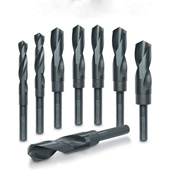 HILTEX 10005 Jumbo Silver & Deming Drill Bit Set, 8 Piece, 1/2" Inch Shank Industrial Large Drill Bit Set 9/16” Drill Bit to 1" Drill Bit, Metal Drill Bits for Steel, Reduced Shank Drill Press Bits