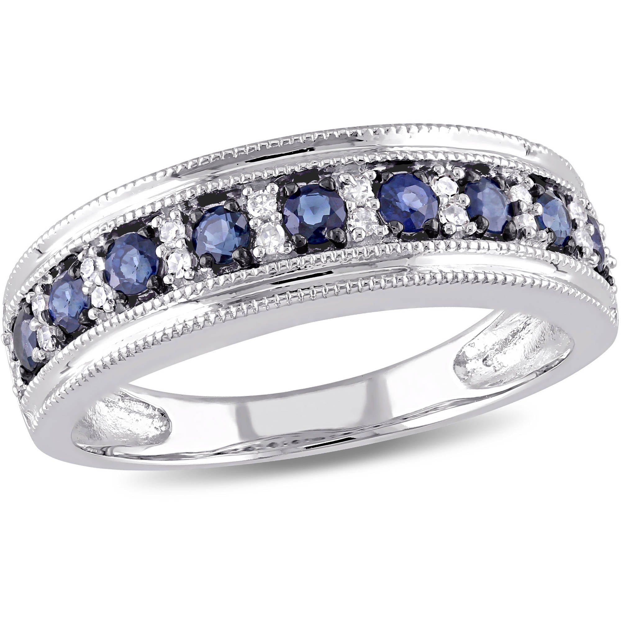10k Yellow or White Gold Oval 7 x 5 mm Sapphire And Diamond Ring Sizes 4-13