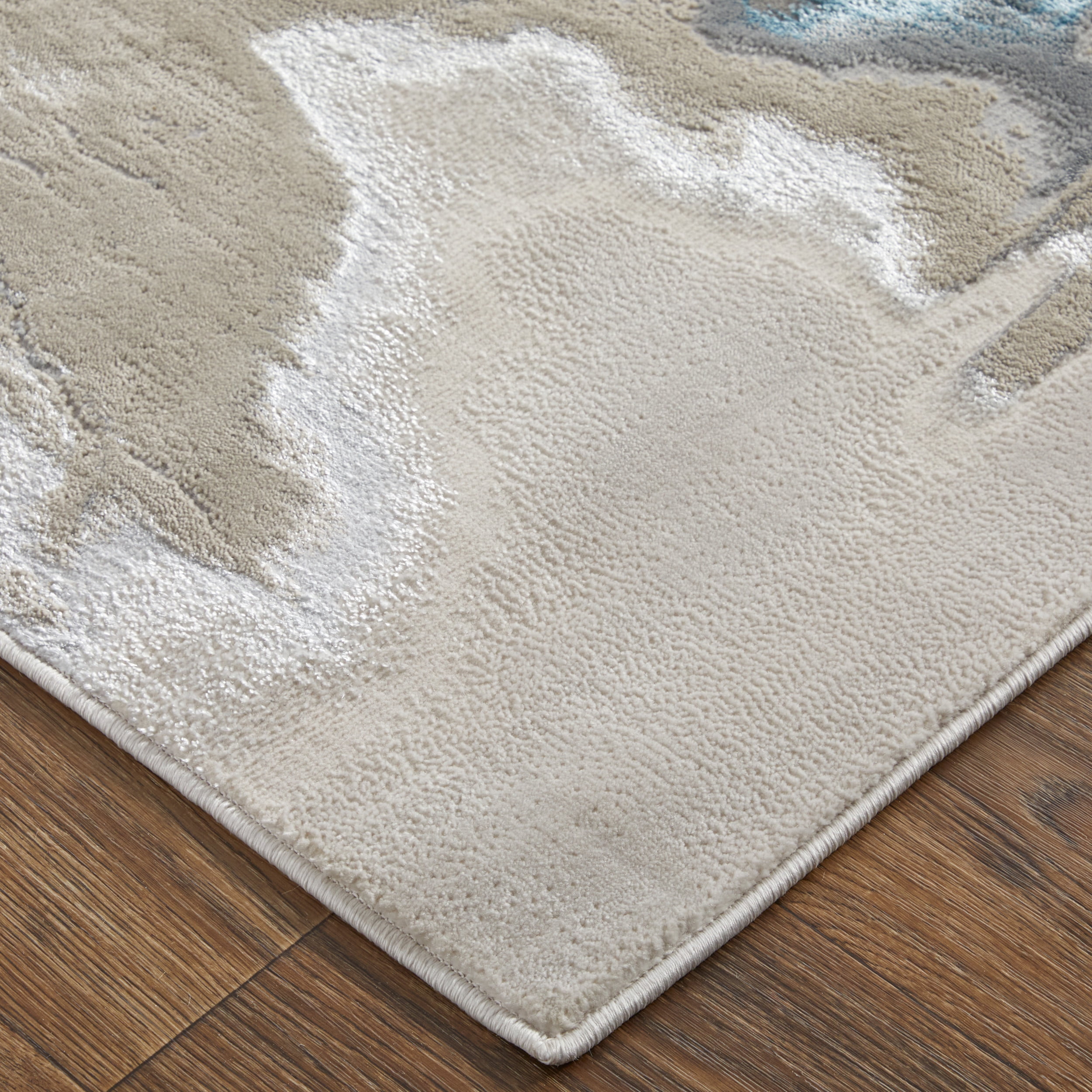 Feizy Jewel Modern Abstract, Taupe/Blue/Tan, 7'10" x 10' Area Rug Easy Care Stain Resistant Fade Resistant Bohemian & Eclectic Watercolor Floor Rug for Living room Bedroom