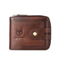 thumbnail image 1 of Cartera plegable de cuero genuino con bloqueo RFID para hombre, diseño con cremallera corta, 1 of 8
