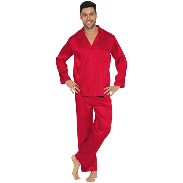 INTIMO Mens Classic Stretch Silk Pajamas Red Small Walmart