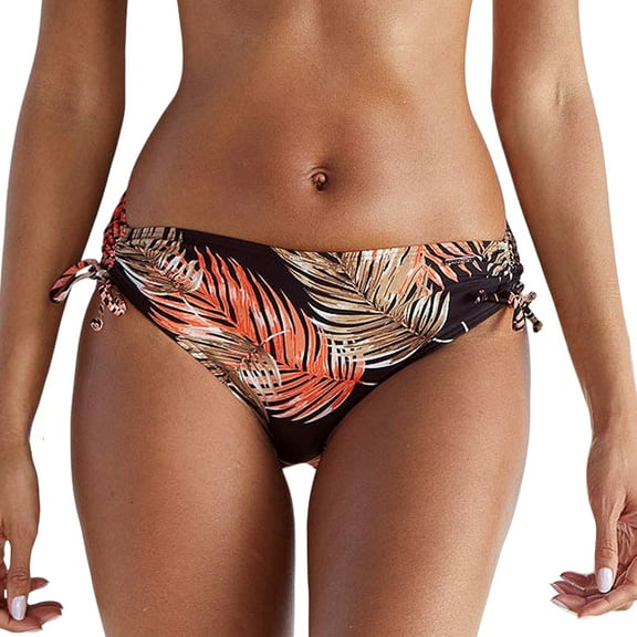 LASCANA Women's Palm Print Mid Rise Bikini Swimsuit Bottom Ruching