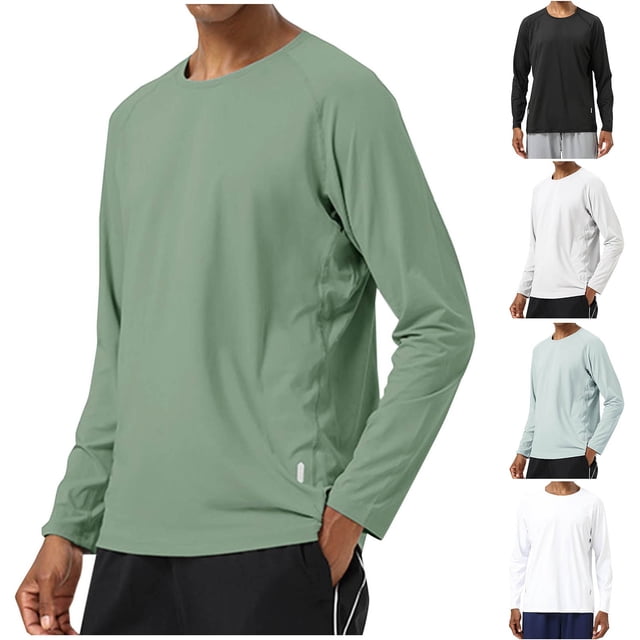 BADHUB Men's Quick Dry Workout T Shirts Solid Color Long Sleeve Crew Neck Fishing Shirts Sun Protection Stretch Outdoor Tops Gray XL