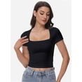 thumbnail image 2 of Women's Square Neck Crop Top - Short Sleeve Slim Fit T-Shirt, Casual Summer Workout Tee, 2 of 6