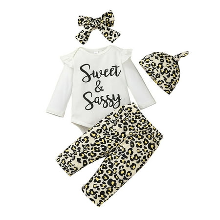 

LEVEFORD Romper Outfits for Little Girl Romper Pants Hats and Headband Set