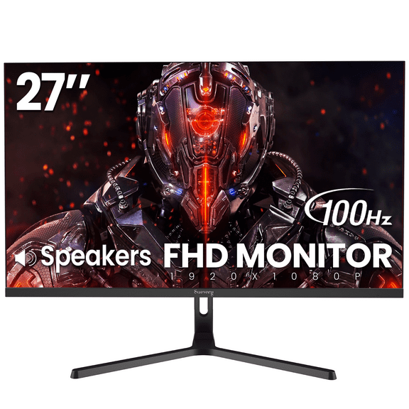 Suevery 27" Computer Monitor, FHD 1080P/100Hz Gaming Monitor, Built-in Speakers, 100% sRGB, VGA/HDMI, Black