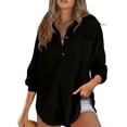 thumbnail image 2 of Women Waffle Knit Tops Henley Shirts Long Sleeve V Neck Solid Color Casual Tunic Black L, 2 of 8