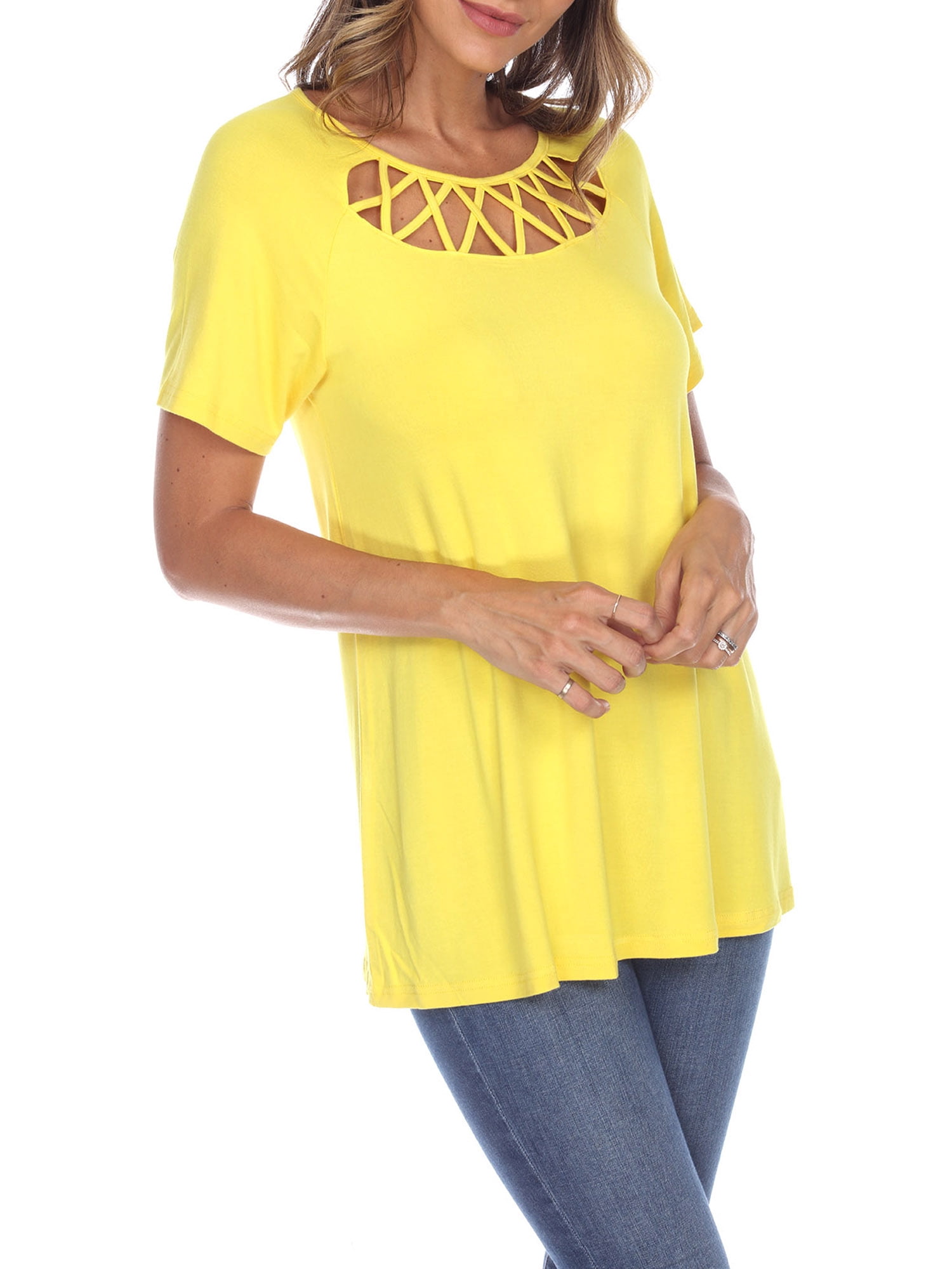 White Mark Women's Crisscross Neck Short Sleeve Top