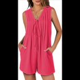 thumbnail image 3 of Mono de Verano para Mujer, Holgado, Sin Mangas, Plisado, con Lazo Frontal y Cuello en V, Color Rojo, Talla L, 3 of 6