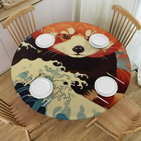 

Autua Red Panda Wave Red Hat Round Table Cover Stain Resistant Washable Indoor Outdoor Tablecloth Kitchen Dining Wedding Parties 100% Polyester Fiber 42 -46