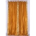 thumbnail image 3 of Tie Top Sheer Sari Curtains 80" W X 120" L matching tiebacks- Handcrafted Mustard Indian Drapes Unlined for light & airy ambience Perfect for Living/Bedroom/Dining Room Sold in Pairs, 3 of 6