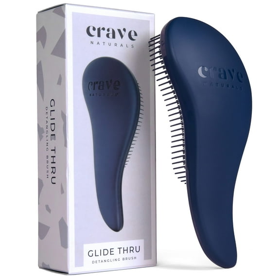Crave Naturals Glide Thru Detangling Brush for Natural, Curly, Straight, Wet or Dry Hair - Gentle Detangler Brush Styling Tool for Adults, Kids, Toddlers and Little Girls - 7.5 x 3 in, Blue