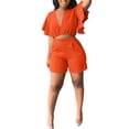 thumbnail image 1 of Ketyyh-chn99 Ensembles de Survêtements pour Femmes Ensemble de Pyjamas Mode Décontractée Été Imprimé Manches Courtes Col Rond Ensemble de Shorts Orange,L, 1 of 5