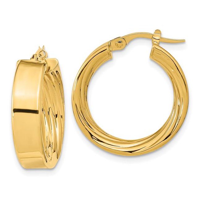 Quality Gold TF1994 14K Yellow Gold Polished & Textured Inside Hoop Earrings
