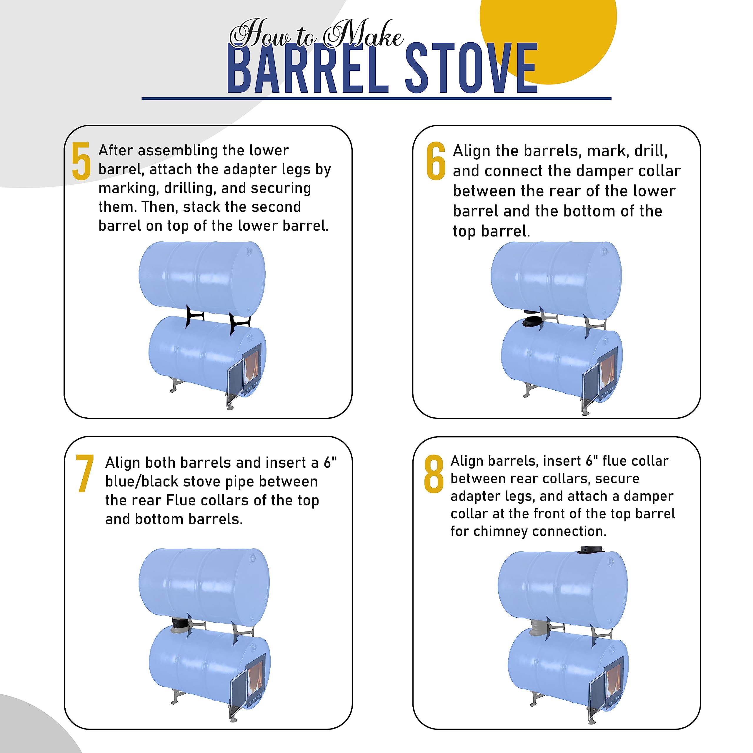  Sonret Barrel Fire Kit – Perfect for 30-55 Gallon Barrel Metal  Barrel - Camping Equipment Barrel Stove Kits - Fire Wood Camp Stove Fire Barrel  Kit for Emergency Heating & Cooking