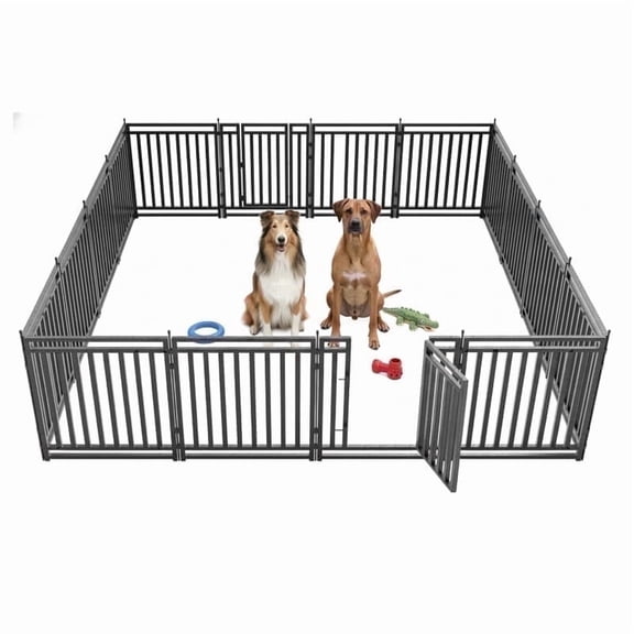Petorldog dog playpen 32" Height, 16 Panels Heavy Duty Metal dog fence outdoor for yard, outdoor use for RV Camping (Black-Silver)