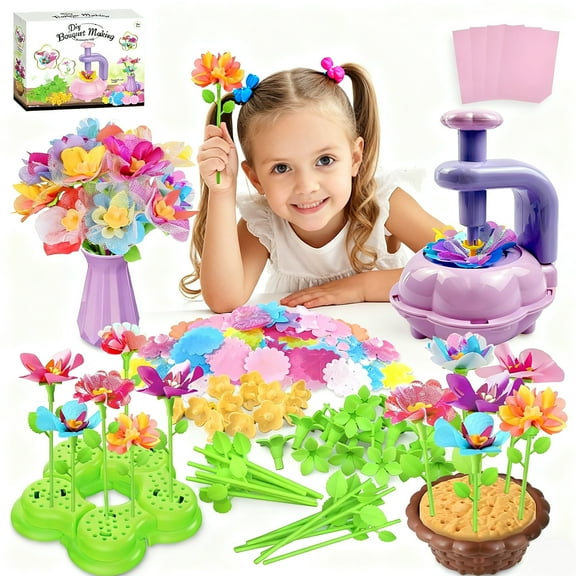 Allhall Fabric Flower Bouquets Toys, DIY Arts and Crafts Toys for Kids Ages 4-8, Flowers Making Set Educational Activity Toy for Toddler and Kids, Christmas Birthday Gift for 4 5 6 7 8 Year Old Girls