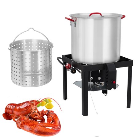 Homhougo—80-Quart Seafood Boil Pot and Burner Kit, Aluminum Stock Pot with Strainer Basket for Crawfish Crab