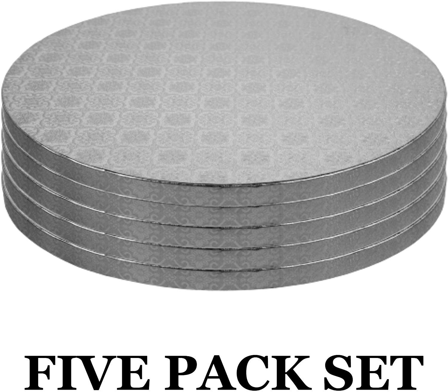 OCreme Cake Board, Silver Foil Round Cake Circles with Gorgeous Design, Sturdy & Durable 1/2 Thick Cake Drums, Round Cake Boards with 12 Diameter, Pack of 5 Disposable Cake Drums - image 2 of 6