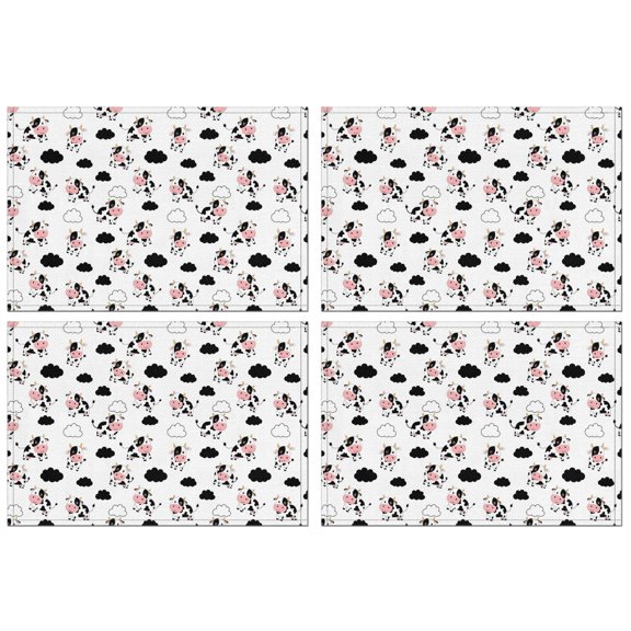 White Cow Cloud Pattern Summer Placemats Table Placemats Set Of 4-Linen Kitchen Washable Placemats Table Mats 11.8"x17.7" Non-Slip Heat Resistant