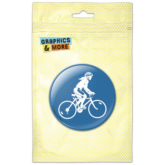 Woman on a Bike Racing Bicycle Ride Blue Pinback Button Pin Badge