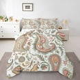 thumbnail image 2 of Manfei Paisley Flower Queen Comforter Set,Boho Theme Bedding Sets,Orange Green White Bedding Comforter Set For Adults,Microfiber Bedroom Decor Reversible,3pcs, 2 of 8