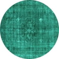 thumbnail image 1 of Ahgly Company Machine Washable Indoor Round Oriental Turquoise Blue Industrial Area Rugs, 4' Round, 1 of 4