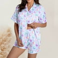 thumbnail image 2 of Women's Pajama Set Easter Cute Print Short Sleeve Button-Down Shirt & Shorts Set Light Blue L, 2 of 5