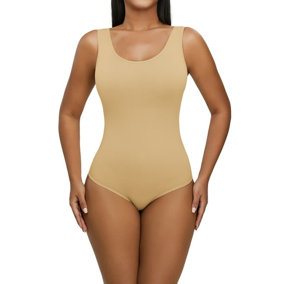 DODOING One-piece Shapewear Bodysuit Scoop Neck Tank Tops for Women Tummy Control Waist Trainer Vest Full Body Shaper Coffee