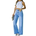 thumbnail image 4 of VISgogo Pantalones de mezclilla para mujer, pantalones vaqueros de cintura alta con ribete de encaje y bolsillo delantero, pantalones vaqueros de calle para mujer VISgogo moda, 4 of 9