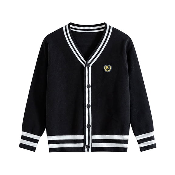 TTUHYWXI Boys Girls School Uniform Cardigan Sweater Soft Cotton V-Neck Soft Cotton Knit Outerwear(Black,5-7 Years)