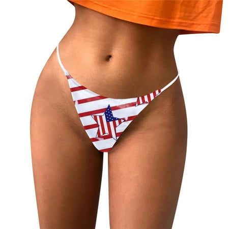 

Lingerie for Women 4th of July Independence Day Printed Panties T Back Comfort Soft Low Rise Underpants