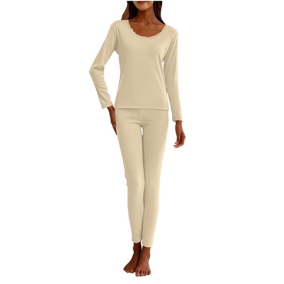 ssuyfkrb Thermal Underwear Set for Women 2 Piece,Thermal Underwear Set for Women,Breathable,Moisture Wicking,Comfort Fit,Stretch Fabric,Beige,XL