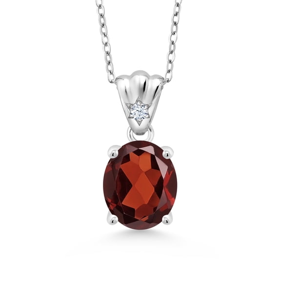 Gem Stone King 3.68 Cttw Red Garnet Pendant Necklace for Women | 925 Sterling Silver | Gemstone Birthstone | Oval 11X9MM | With 18 inch Silver Chain