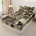 thumbnail image 2 of Castle Fairy Vintage Plaid Cabin Elk Bear Zipper Full Size Comforter Sets with Fitted Sheet and 2 Pillowcases,Pine Cone Spruce Zipper Bedding Set,Cream Olive Brown,Black Reversible,4pcs, 2 of 6