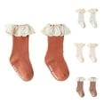 thumbnail image 5 of Xfvqtps Kids Baby Infant Toddler Newborn Girls Ruffle Socks with Grips Lace Solid Color Mid Tube Elastic Comfortable Non Slip Princess Spring Summer Cotton Socks for 0-3 Years White, 5 of 5